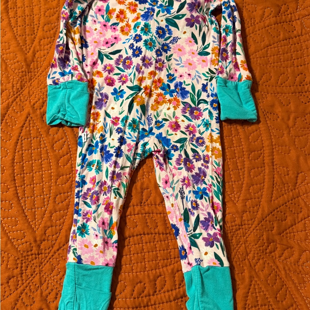 Little Sleepies Floral Baby Onesie with Teal Trim